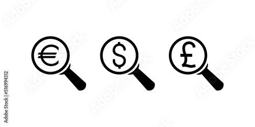Money search vector icon symbol isolated on white background