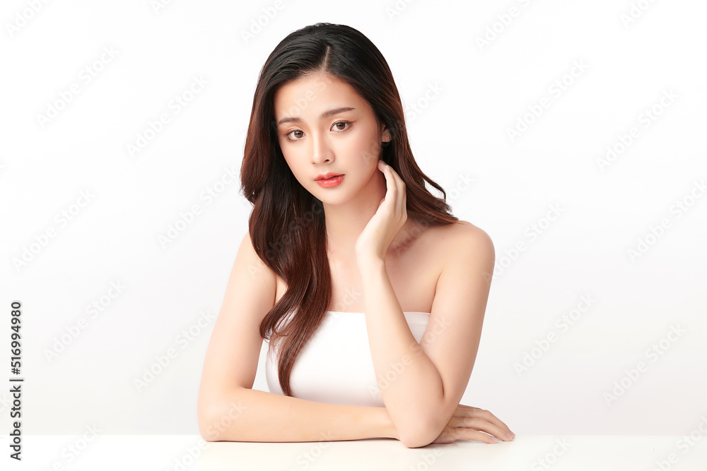 Beautiful young asian woman with clean fresh skin on white background, Face care, Facial treatment, Cosmetology, beauty and spa, Asian women portrait. Beautiful young asian woman with clean fresh skin on white background, Face care, Facial treatment, Cosmetology, beauty and spa, Asian women portrait.