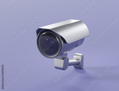 Realistic camera icon on light blue isolated background security theme illustration 3d render