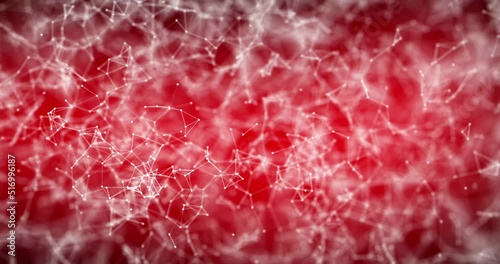 Seamless 4K Plexus footage with connected lines on red background for films and blogs about biology and medicine, bacteria, virus. Loops 4k animation.