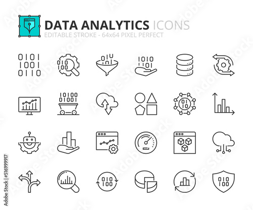 Fotografie, Tablou Simple set of outline icons about data analytics