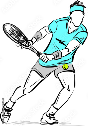 tennis player man guy running with racket vector illustration