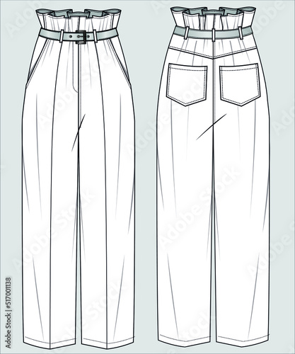 PAPER BAG HIGH WAIST STRAIGHT FIT BOTTOM IN TRENDY BLUE COLOR FOR WOMEN AND TEEN GIRLS IN VECTOR FILE