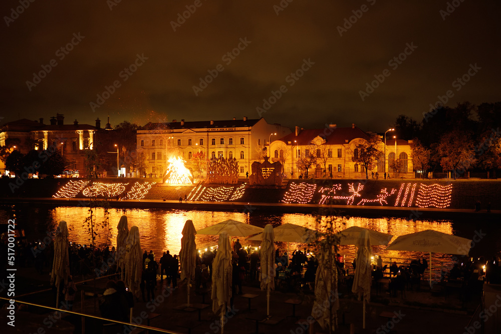 Autumn Equinox, marking the beginning of the astronomical autumn is celebrated in Vilnius by burning wooden sculptures on the Neris embankment near the King Mindaugas Bridge.