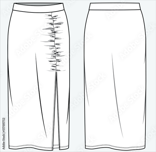 LONG ASYMMETRIC SLIT SKIRT FOR WOMEN AND TEEN GIRLS IN EDITABLE VECTOR FILE