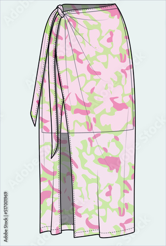 FLORAL SEAMLESS PRINT LONG SKIRT WITH WRAP AROUND DETAIL