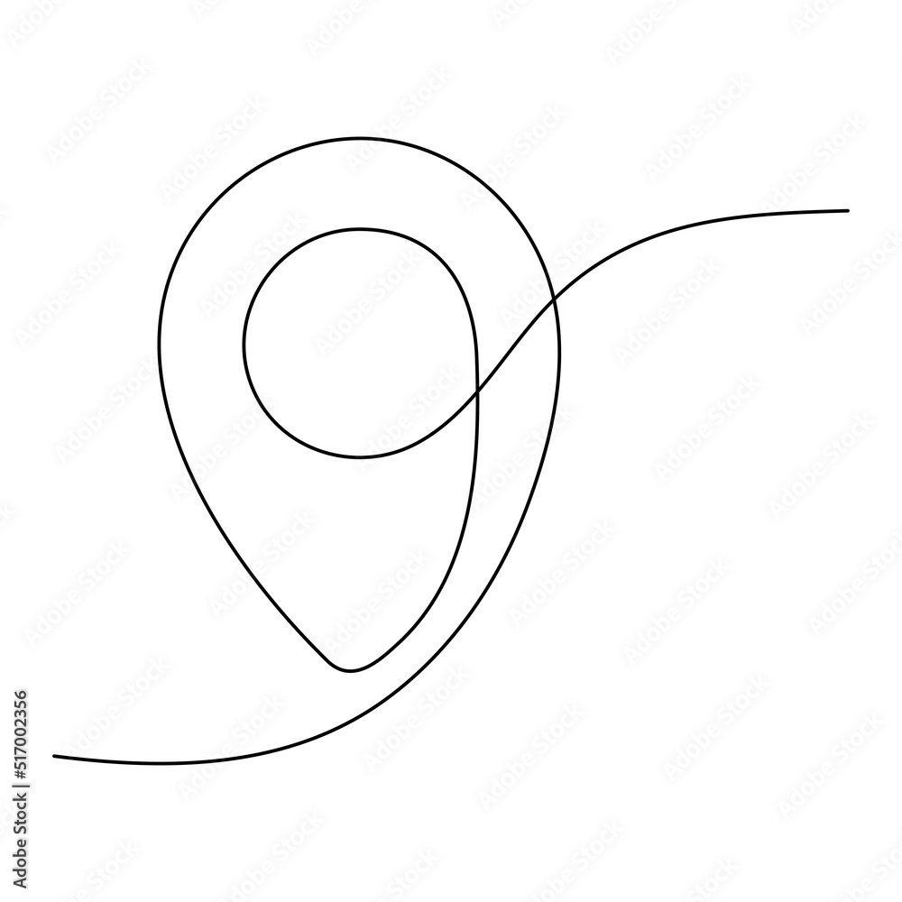 Location pointer continuous one line drawing. GPS navigation line route