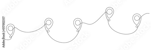 Location pointers continuous one line drawing. GPS navigation line route. Vector illustration isolated on white.