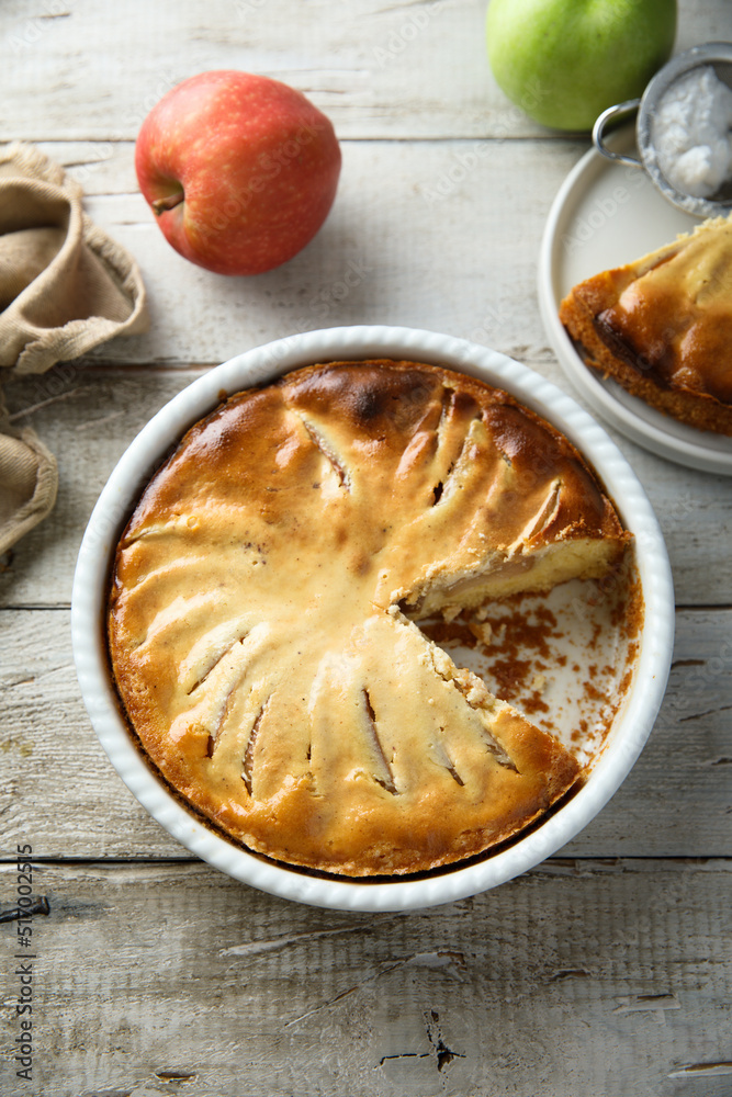 Traditional homemade apple pie with cinnamon