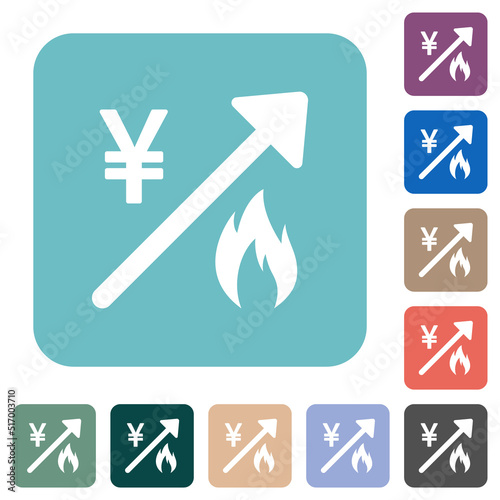 Rising gas energy japanese Yen prices rounded square flat icons