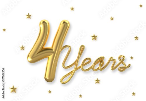 3d golden 4 years anniversary celebration with star background. 3d illustration.