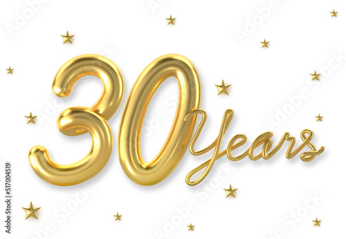 3d golden 30 years anniversary celebration with star background. 3d illustration. photo