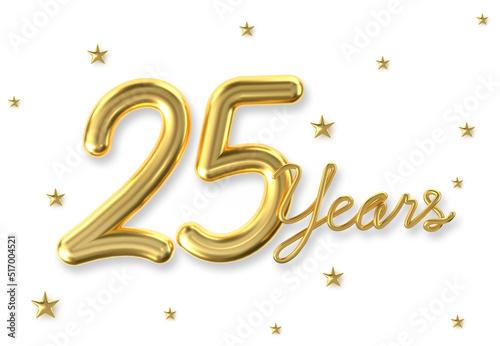 3d golden 25 years anniversary celebration with star background. 3d illustration. photo