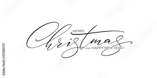 Merry Christmas and Happy New Year lettering template. Monochrome elegant greeting card or invitation.