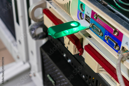 Vászonkép The USB flash drive is connected to a server in the data center