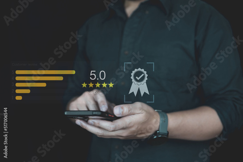 The best of quality feedback concept, people review good rating concept, customer review by five star feedback, positive customer feedback testimonial. 