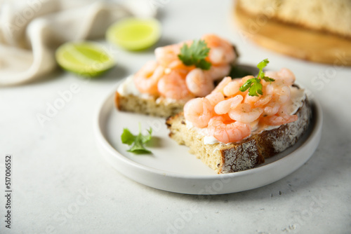 Homemade shrimp toast with cream cheese