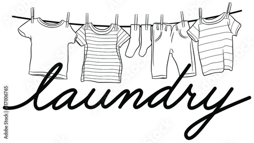 Laundry icon and sticker. Digital Planner. Hang dry. Clothesline. Clothes. Vector.