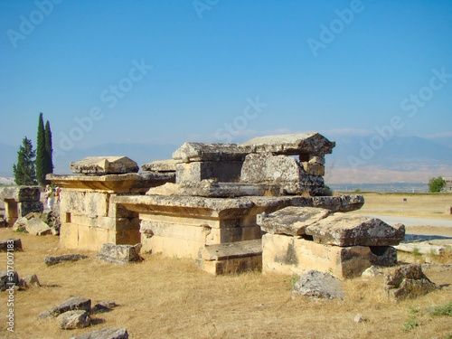 Stone ruins in the ancient city of Hieropolis, Turkey. photo