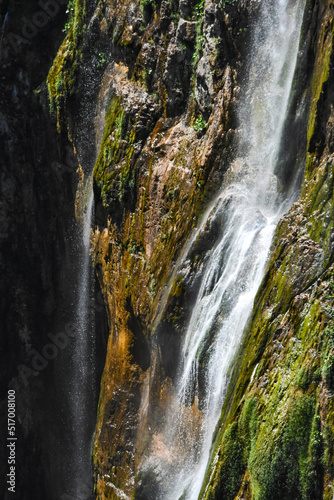 Plitvice waterfall with cascading foamy water