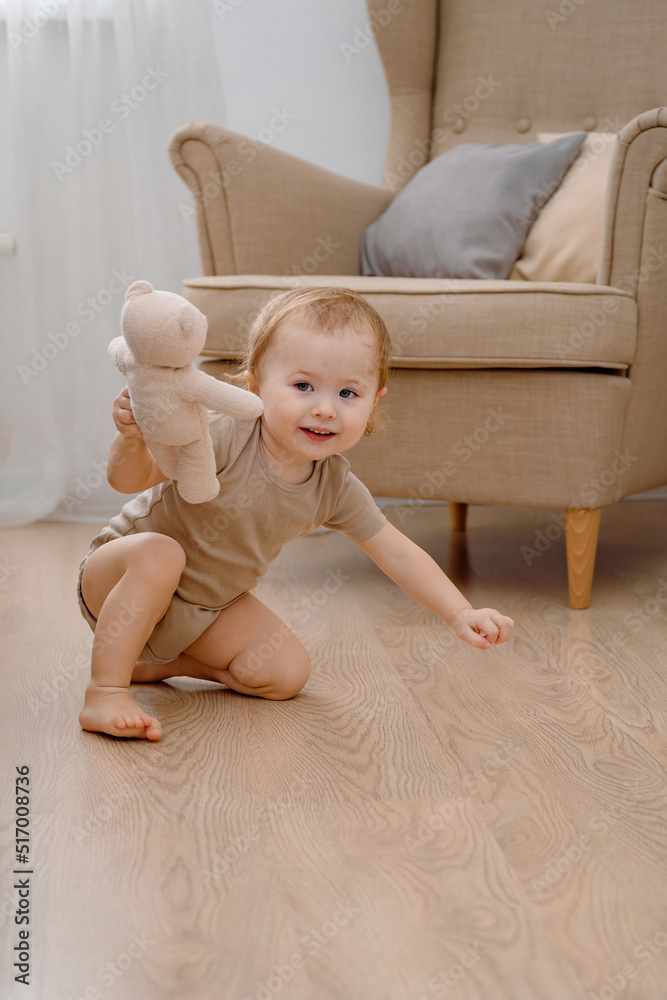 A funny baby crawling abnormally. Developmental milestones. Active toddler.