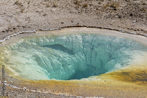 Closeup shot of a frozen geyser in Yellowstone National Park