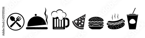 Fast food and drink icons set. Vector on transparent background