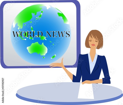 ニュースを読む女性　ニュースキャスター　フラット素材