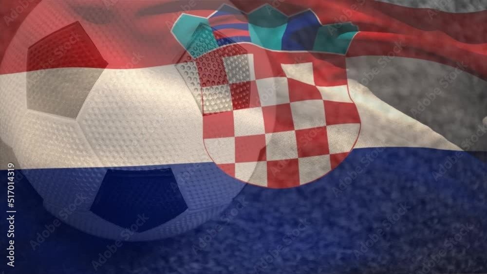 Animation of flag of croatia over soccer ball Animation of flag of croatia over soccer ball