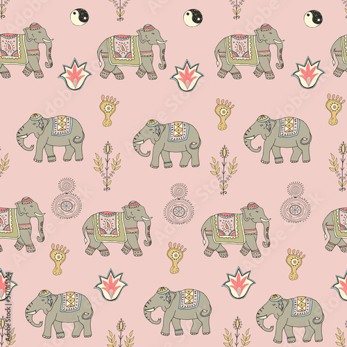 Indian ethnic elephants seamless vector pattern.