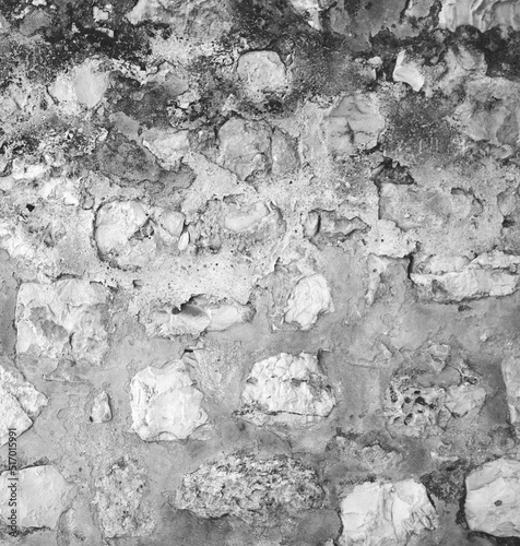 Beautiful Old Stone Wall Texture. Grunge Backdrop or Wallpaper. Black and white Square  Photo. photo