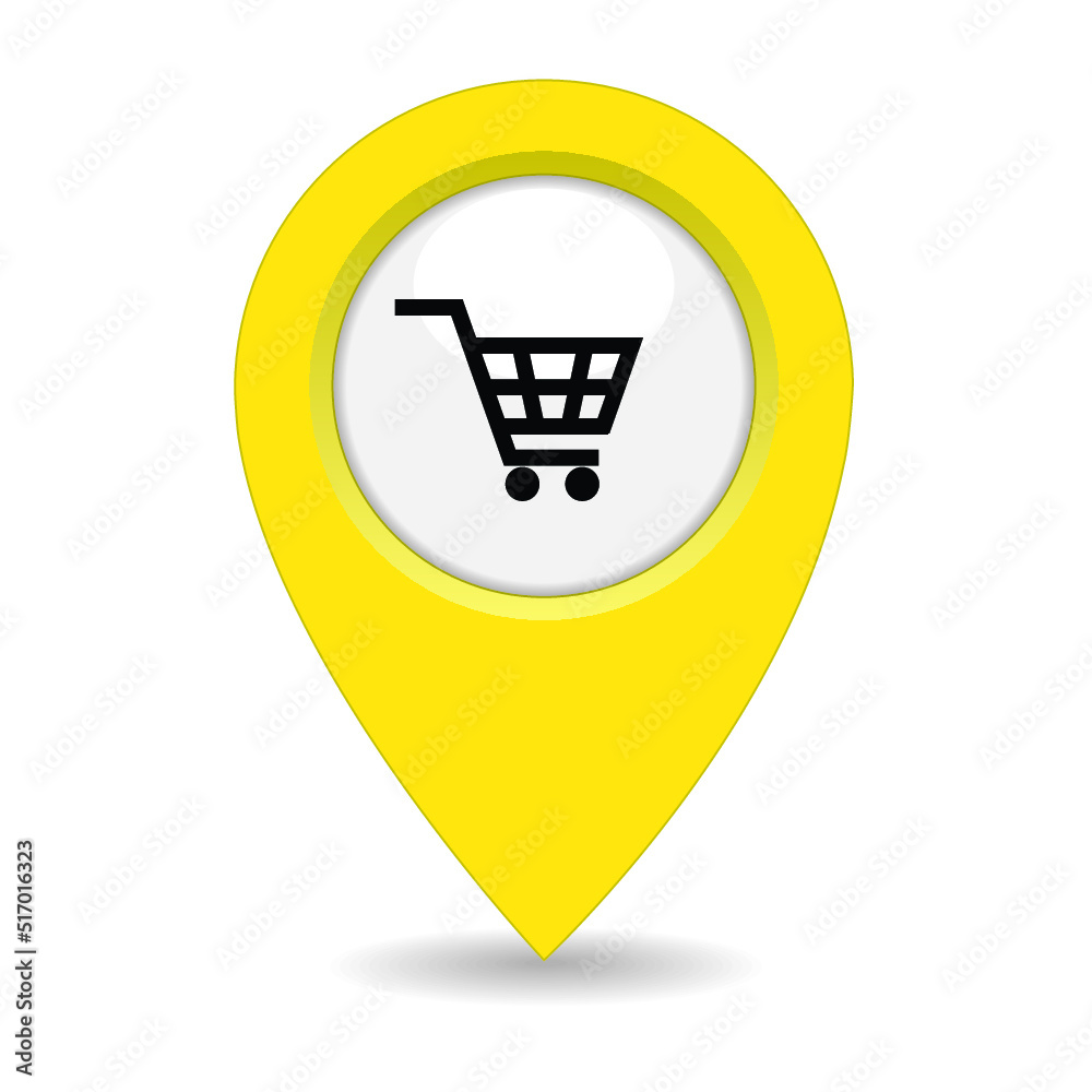 Map Pointer Icon With Shopping Cart isolated on a white background Map Pointer Icon With Shopping Cart isolated on a white background