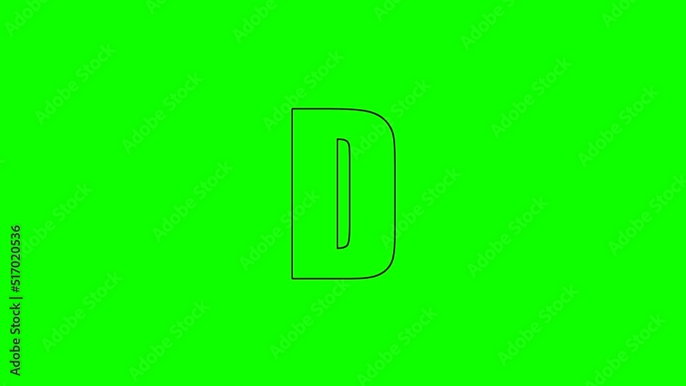 D - Animated outline of letter isolated on green background D - Animated outline of letter isolated on green background