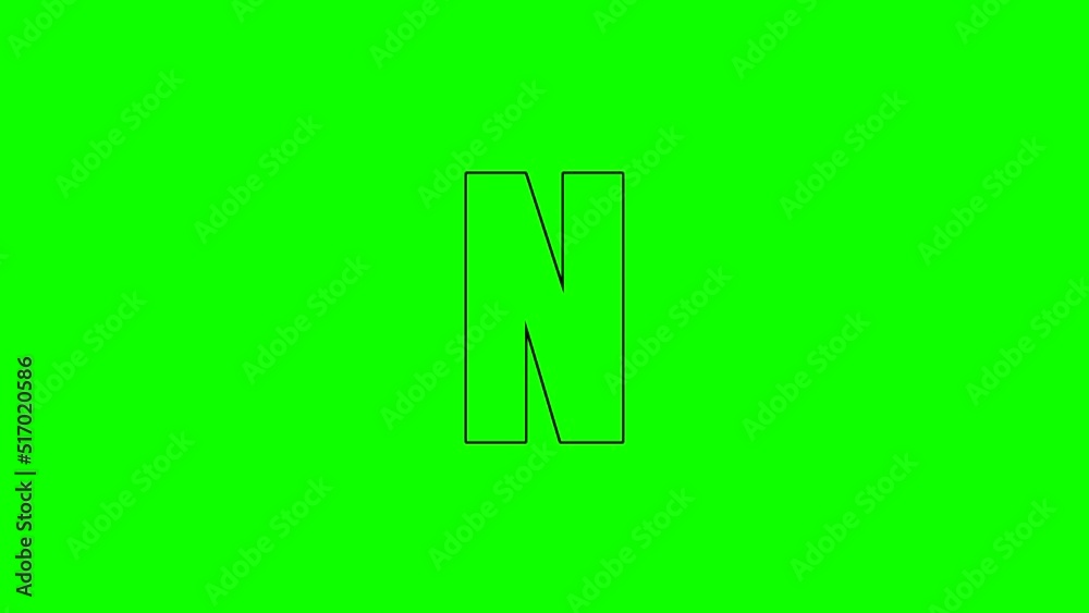 N - Animated outline of letter isolated on green background N - Animated outline of letter isolated on green background