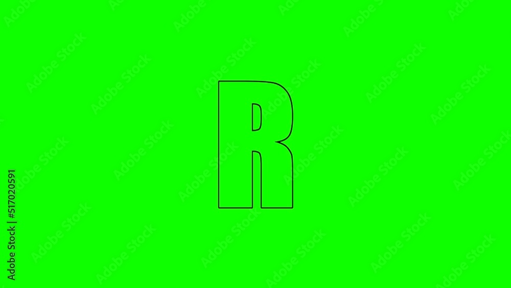 R - Animated outline of letter isolated on green background R - Animated outline of letter isolated on green background