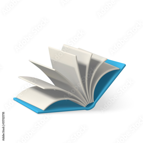 Cute cartoon open book. Realistic 3d book with shaddow on white background. Vector illustration