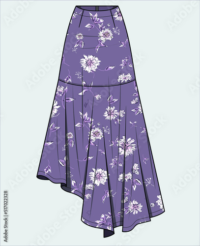 ASYMMETRIC FLORAL SKIRT FOR WOME AND TEEN GIRLS IN EDITORIAL VECTOR