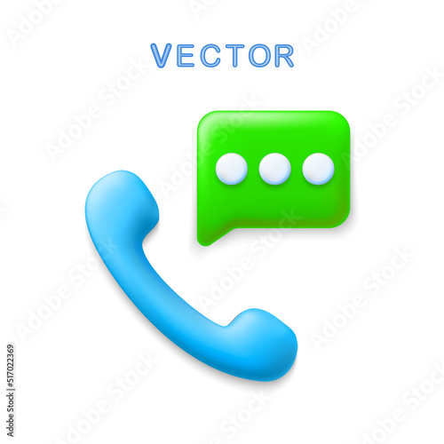 3D handset telephone and message bubbles vector icon.
