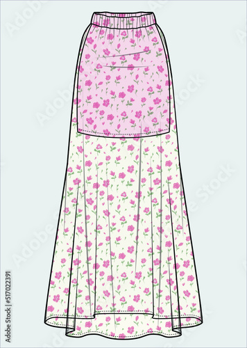 LONG SKIRT WITH SEAMLESS FLORAL PRINT FOR WOMEN IN EDITABLE VECTOR FILE