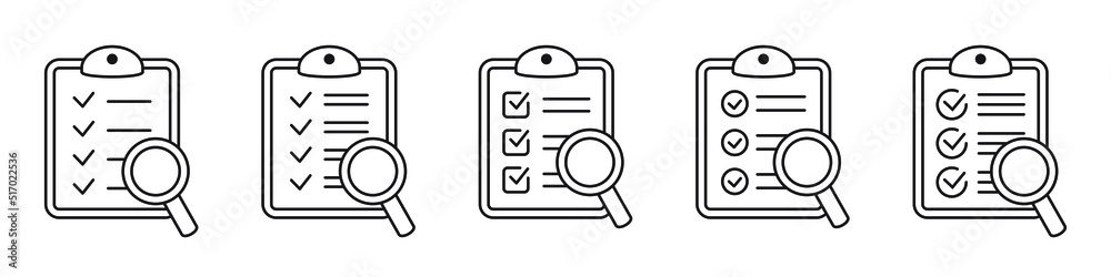 Clipboard with magnifier loupe icon, business concept. Analysis, analyzing icon. File search icon, document search, vector isolated. Clipboard with magnifier loupe icon, business concept. Analysis, analyzing icon. File search icon, document search, vector isolated.