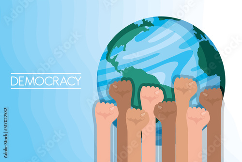democracy lettering with fists