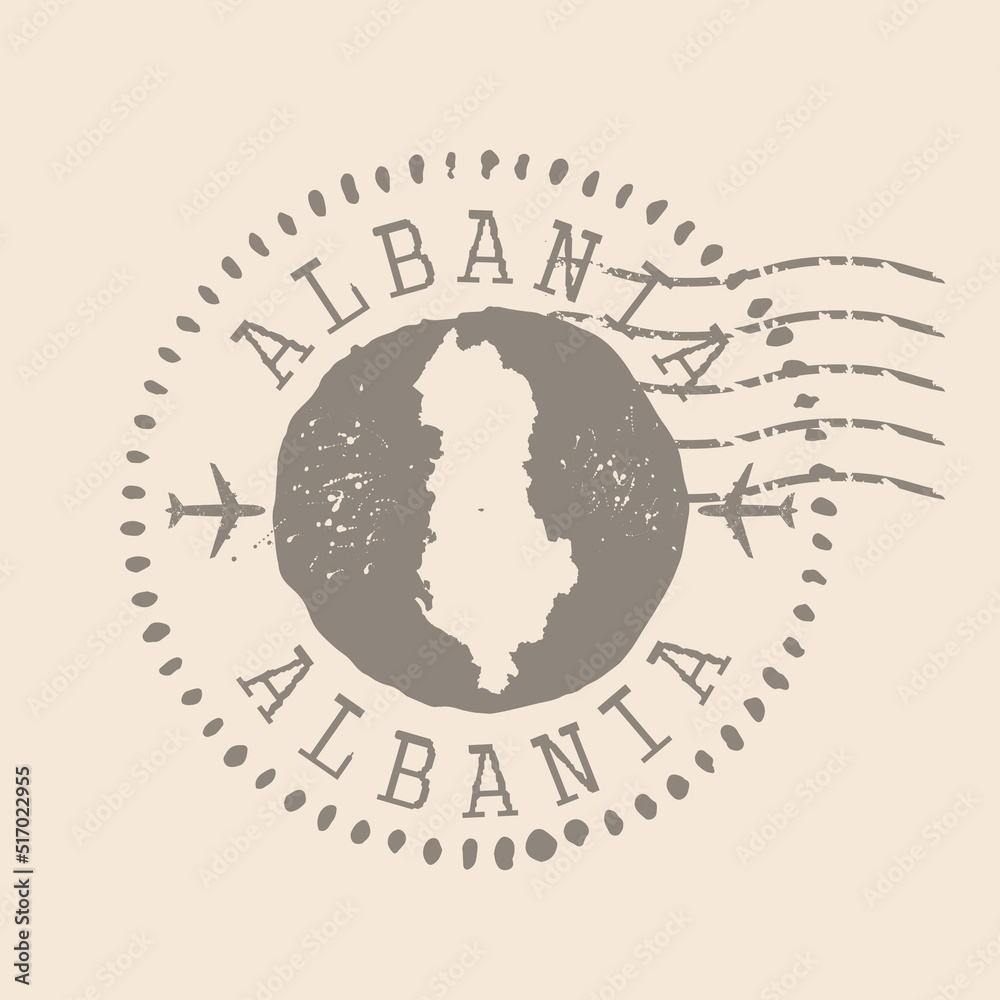 Stamp Postal of Albania. Map Silhouette rubber Seal.  Design Retro Travel. Seal of Map Albania grunge  for your design.  EPS10
