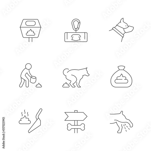 Set line icons of dog walking