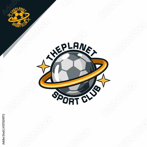 football and planet illustration for emblem logo or icon