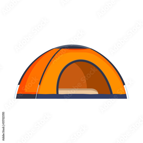 Orange Camping Tent vector illustration. Tent in yellow, orange. Isolated Outdoor illustration. Hiking, hunting, fishing. Tourist Tent design over white background. 