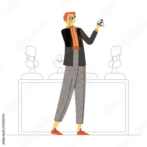 businessman analyzes gemstone