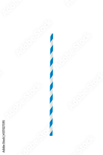 Blue and white striped paper straws isolated on white background.