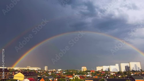 double rainbow appeared over the urban landscape