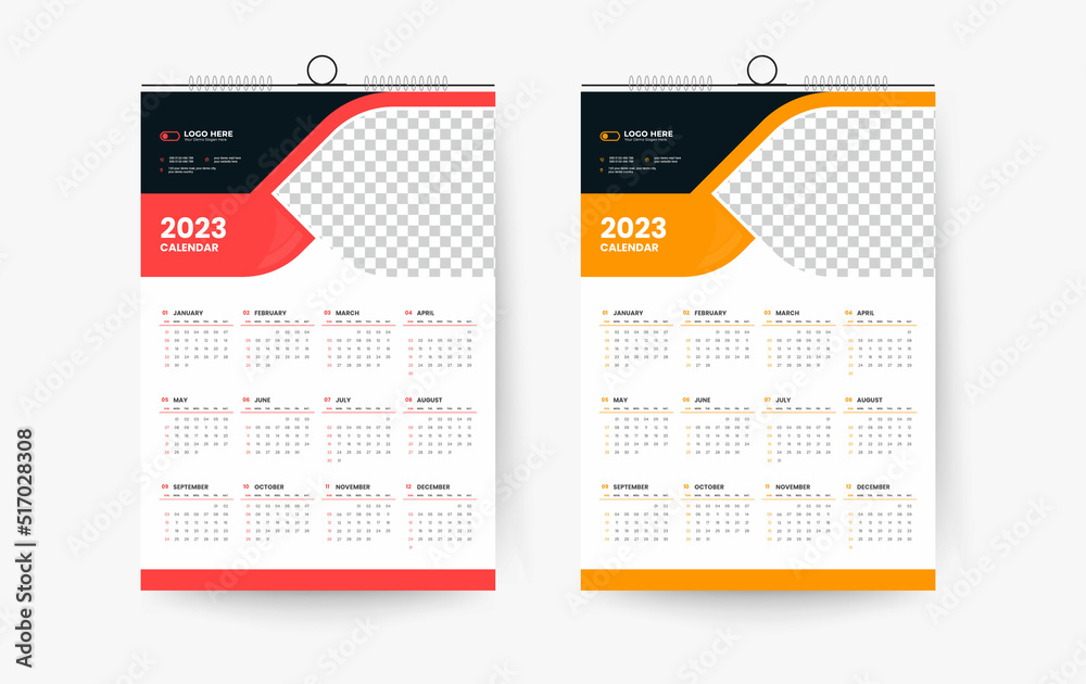 2023 One page wall calendar design template, modern 12 month one page