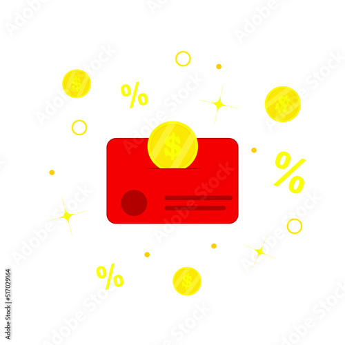 Loyalty program bonus card. Earn money or points. Purchase percent return customer service business sign. Coins cashback income isolated vector  illustration